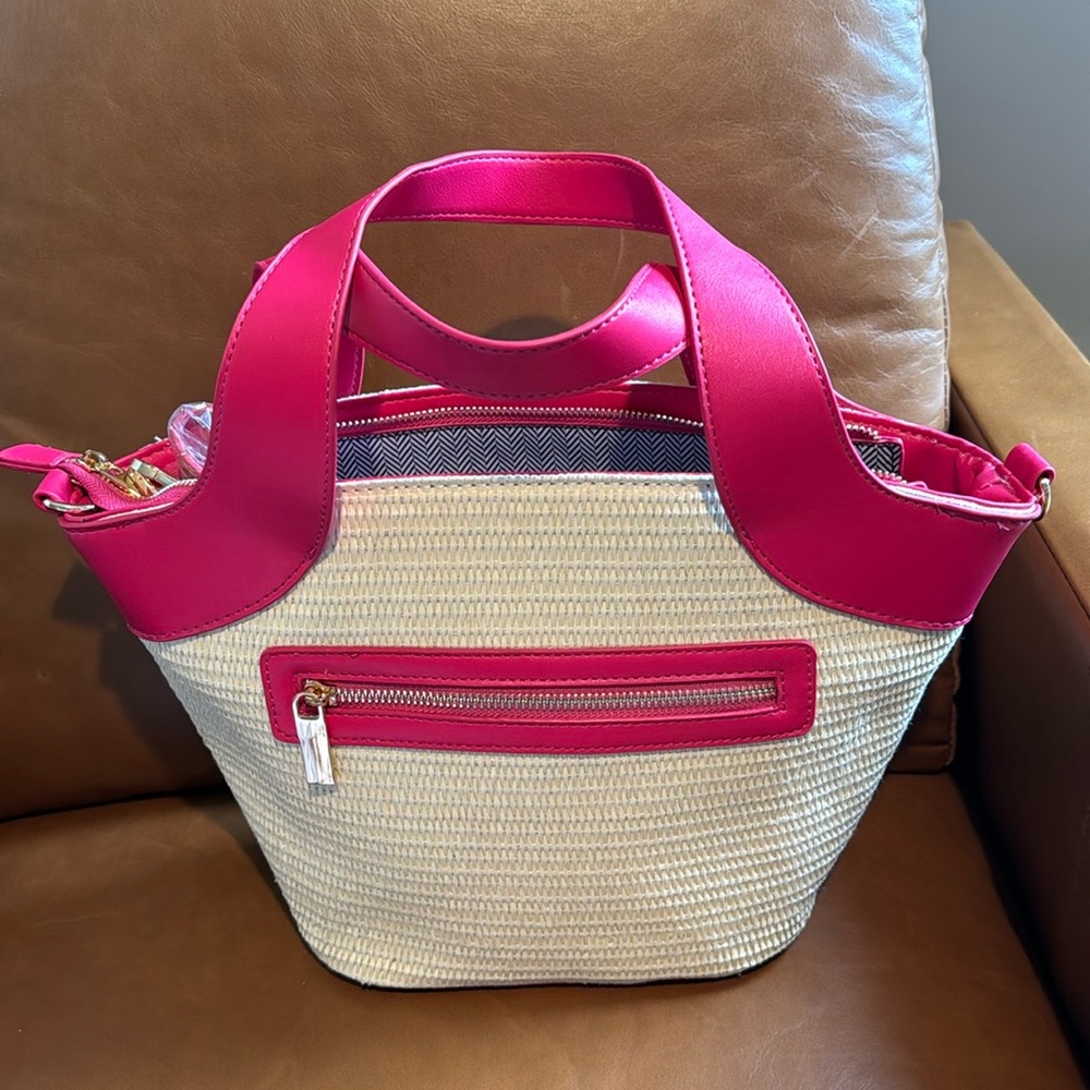 Le Miel Straw Bag with Pink Handles - BRAND NEW